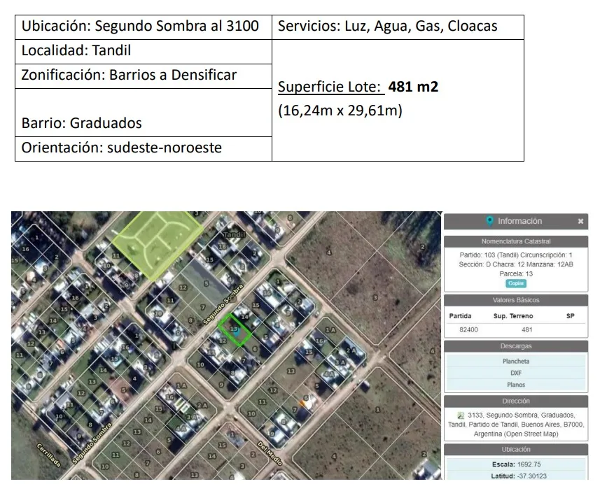 lote en Segundo Sombra 3100, , Tandil en venta a USD 45.000