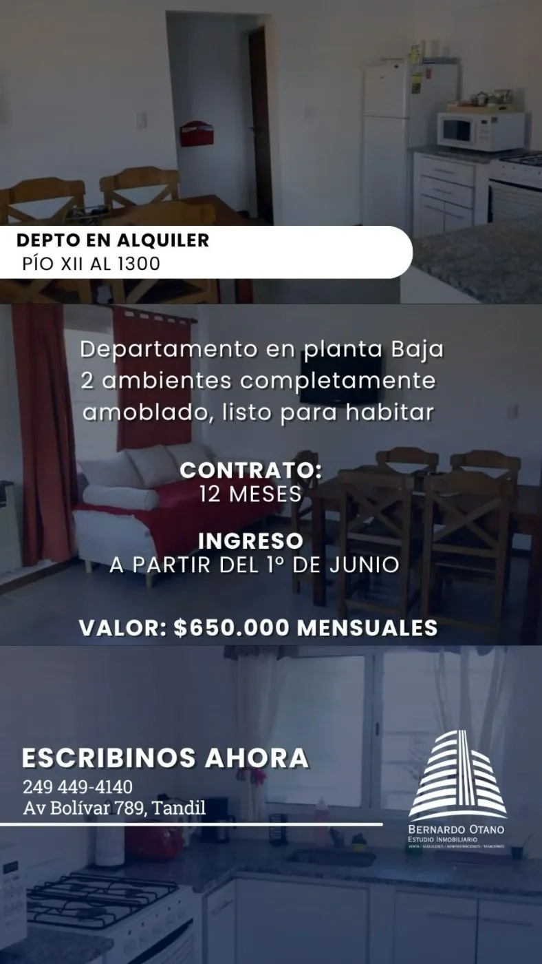 departamento en Pío XII al 1300, , Tandil en alquiler a ARS 650.000